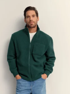 Dark Green Zip Through Borg Fleece