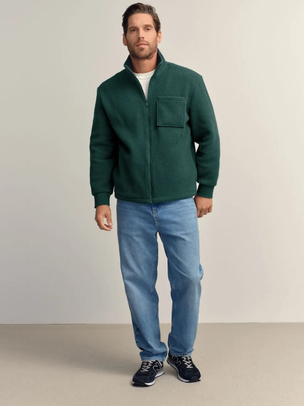 Dark Green Zip Through Borg Fleece