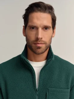 Dark Green Zip Through Borg Fleece