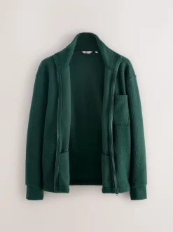 Dark Green Zip Through Borg Fleece