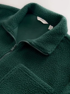 Dark Green Zip Through Borg Fleece