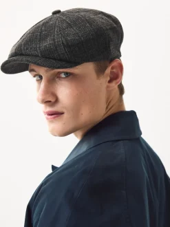Dark Grey Check Baker Boy Hat