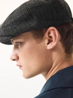 Dark Grey Check Baker Boy Hat