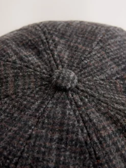 Dark Grey Check Baker Boy Hat