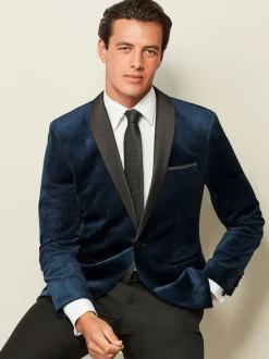 Dark Navy Blue Slim Fit Velvet Blazer