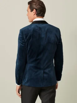 Dark Navy Blue Slim Fit Velvet Blazer