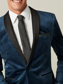 Dark Navy Blue Slim Fit Velvet Blazer
