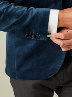 Dark Navy Blue Slim Fit Velvet Blazer