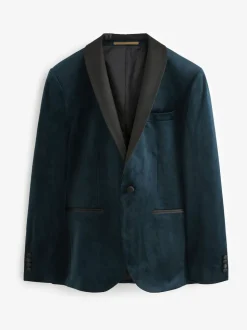 Dark Navy Blue Slim Fit Velvet Blazer