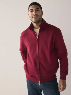 Dark Red Cotton Rich Jersey Full Zip Funnel Neck Sweatshirt