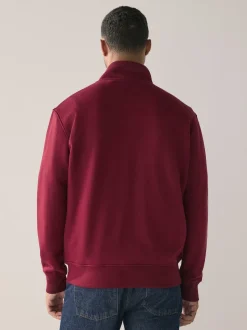 Dark Red Cotton Rich Jersey Full Zip Funnel Neck Sweatshirt
