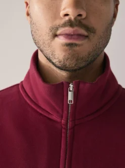 Dark Red Cotton Rich Jersey Full Zip Funnel Neck Sweatshirt