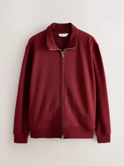 Dark Red Cotton Rich Jersey Full Zip Funnel Neck Sweatshirt