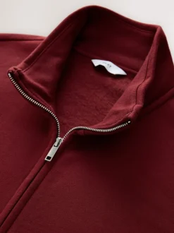 Dark Red Cotton Rich Jersey Full Zip Funnel Neck Sweatshirt