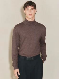 Dark Stone EDIT Knitted Long Sleeve Roll Neck Polo Shirt