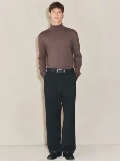 Dark Stone EDIT Knitted Long Sleeve Roll Neck Polo Shirt
