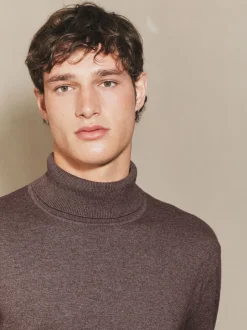 Dark Stone EDIT Knitted Long Sleeve Roll Neck Polo Shirt