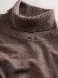 Dark Stone EDIT Knitted Long Sleeve Roll Neck Polo Shirt