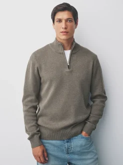 Dark Stone Plain N.Premium Regular Fit 100% Cotton Premium Quarter Zip Jumper