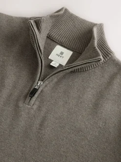 Dark Stone Plain N.Premium Regular Fit 100% Cotton Premium Quarter Zip Jumper