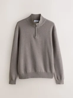 Dark Stone/Sage Green N.Premium 100% Cotton Regular Fit Premium Quarter Zip Jumpers 2 Pack