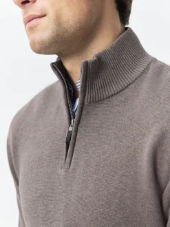 Dark Stone/Sage Green N.Premium 100% Cotton Regular Fit Premium Quarter Zip Jumpers 2 Pack