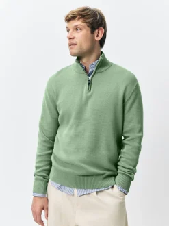 Dark Stone/Sage Green N.Premium 100% Cotton Regular Fit Premium Quarter Zip Jumpers 2 Pack
