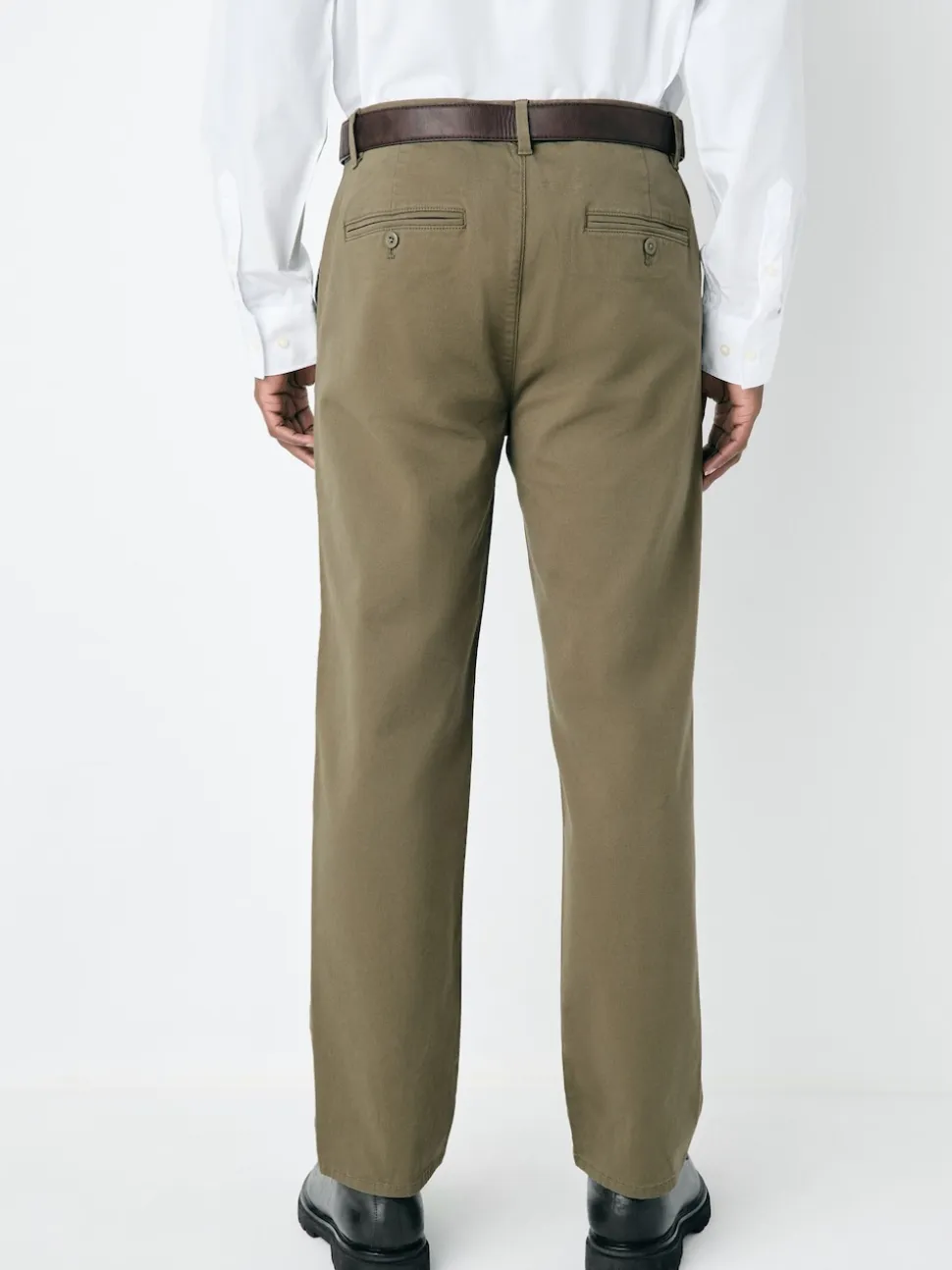 Dark Tan Straight Fit Belted Soft Touch Pleated Chino Trousers
