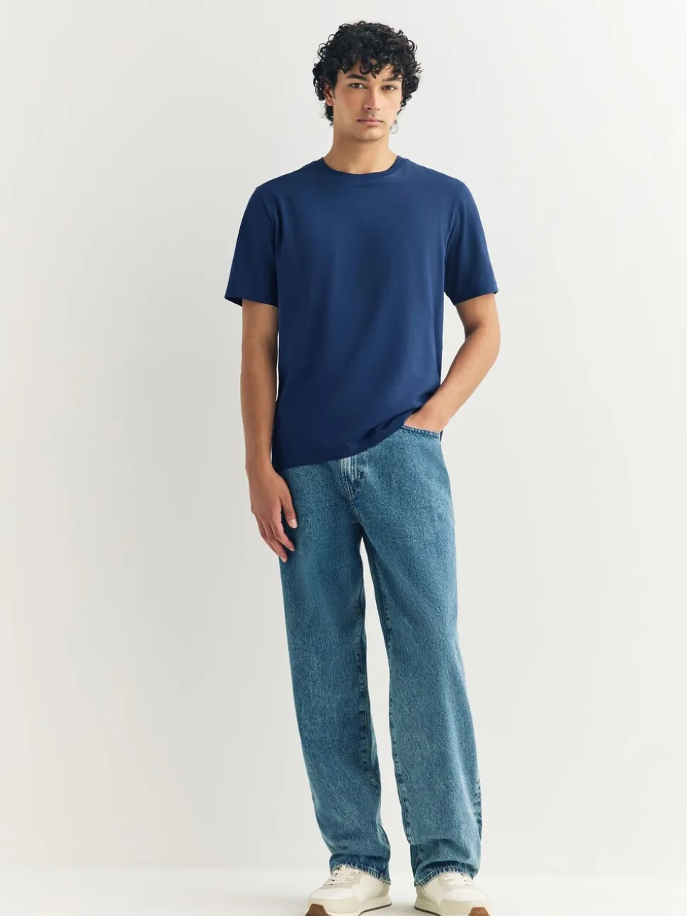 Deep Blue Regular Fit Essential Crew Neck Cotton T-Shirt