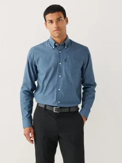 Denim Blue Regular Fit Button Down Easy Iron Oxford Shirt