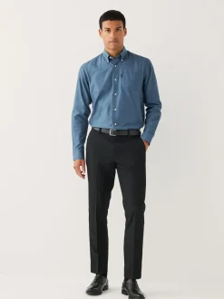 Denim Blue Regular Fit Button Down Easy Iron Oxford Shirt