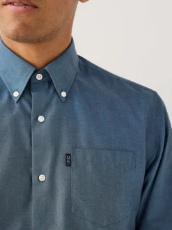 Denim Blue Regular Fit Button Down Easy Iron Oxford Shirt