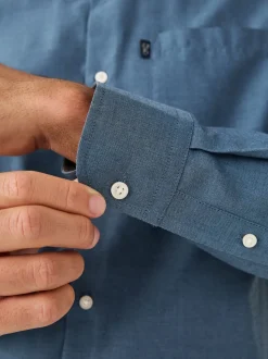 Denim Blue Regular Fit Button Down Easy Iron Oxford Shirt