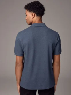 Denim Marl Regular Fit Short Sleeve Pique Polo Shirt