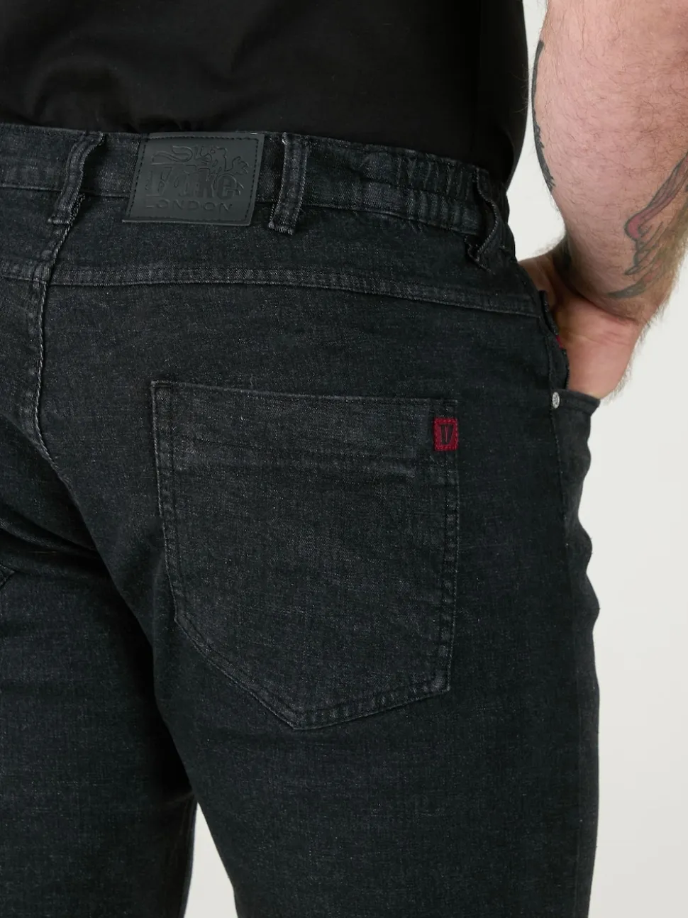 Duke London Black Bailey Relaxed Comfort Fit Stretch Jeans With Elasticated Waist