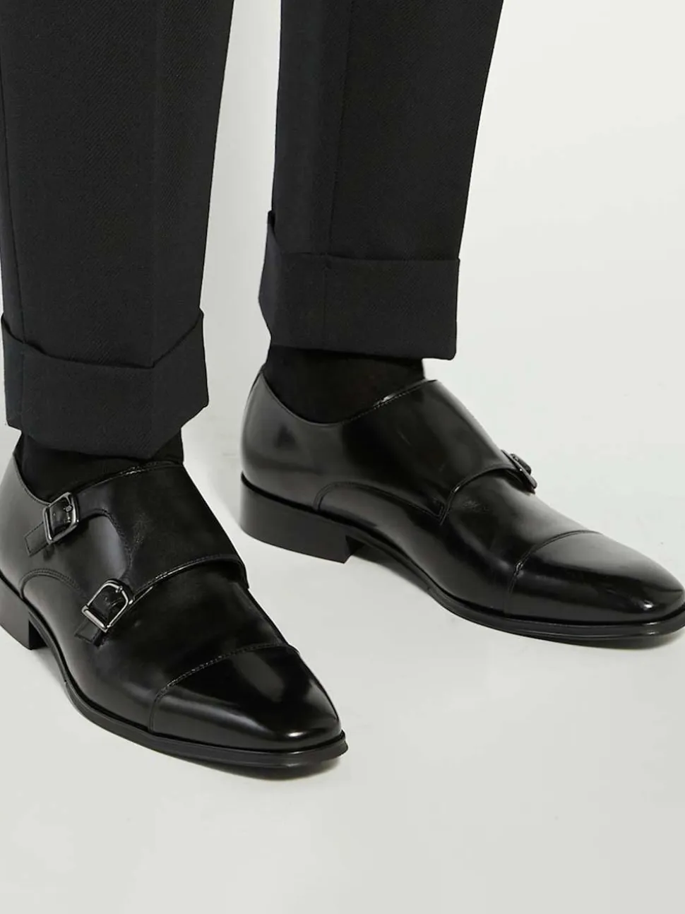 Dune London Black Standard Fit Solutions Toecap Double Monk Shoes