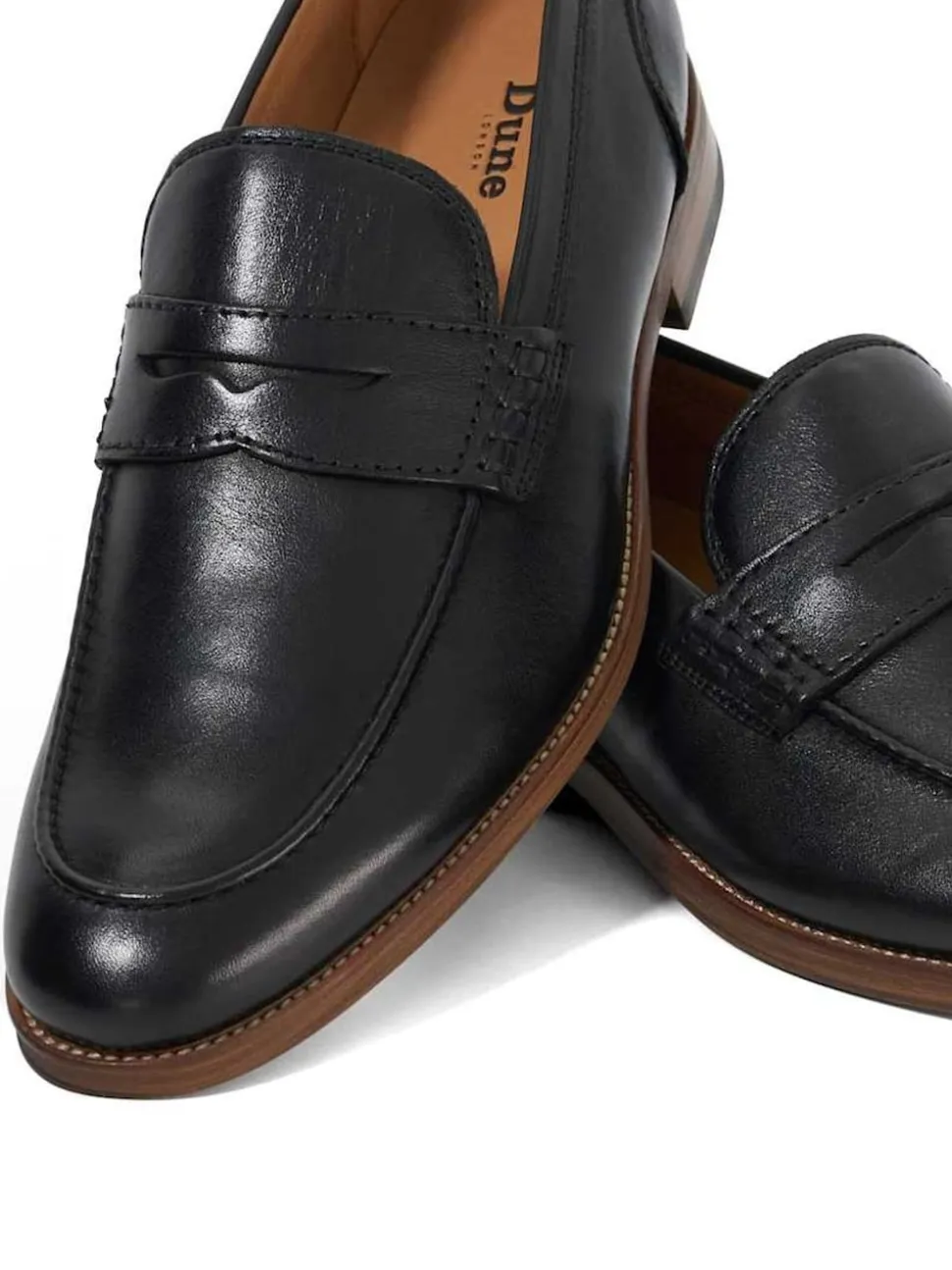 Dune London Black Wide Fit Sulli Natural Sole Penny Loafers