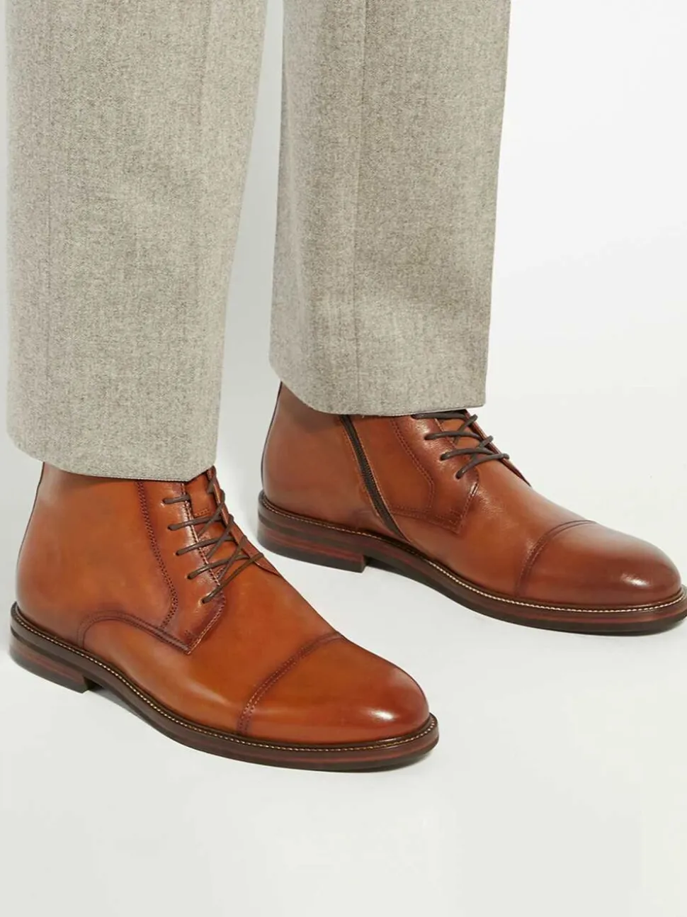Dune London Brown Wide Fit Matias Toecap Detail Ankle Boots