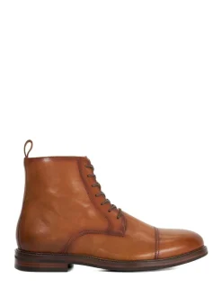 Dune London Brown Wide Fit Matias Toecap Detail Ankle Boots