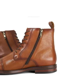 Dune London Brown Wide Fit Matias Toecap Detail Ankle Boots