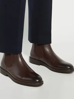 Dune London Brown Wide Fit Maisen Stitch Rand Chelsea Boots