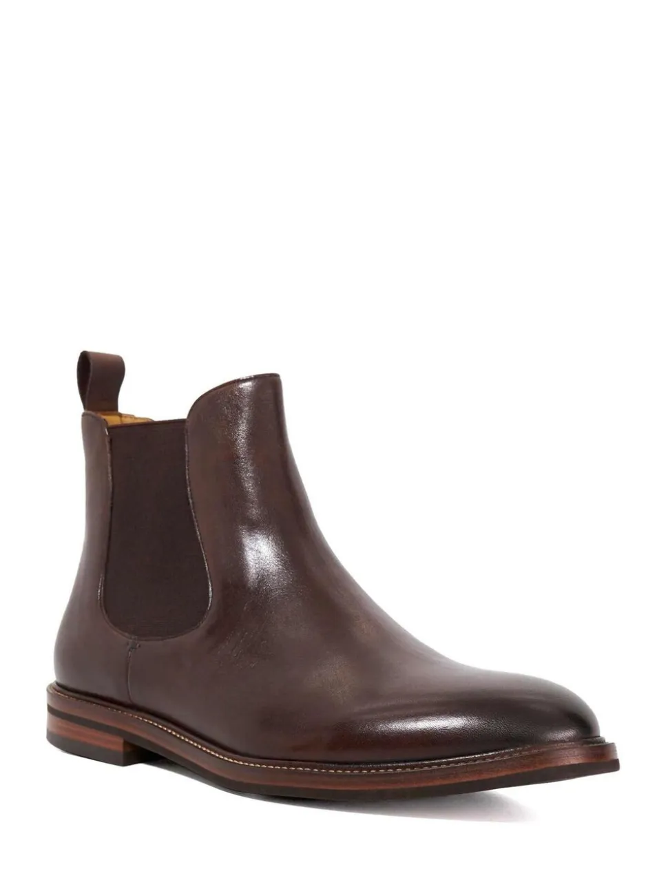 Dune London Brown Wide Fit Maisen Stitch Rand Chelsea Boots