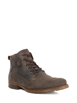 Dune London Brown Wide Fit Heavy Duty Leather Simon Ankle Boots
