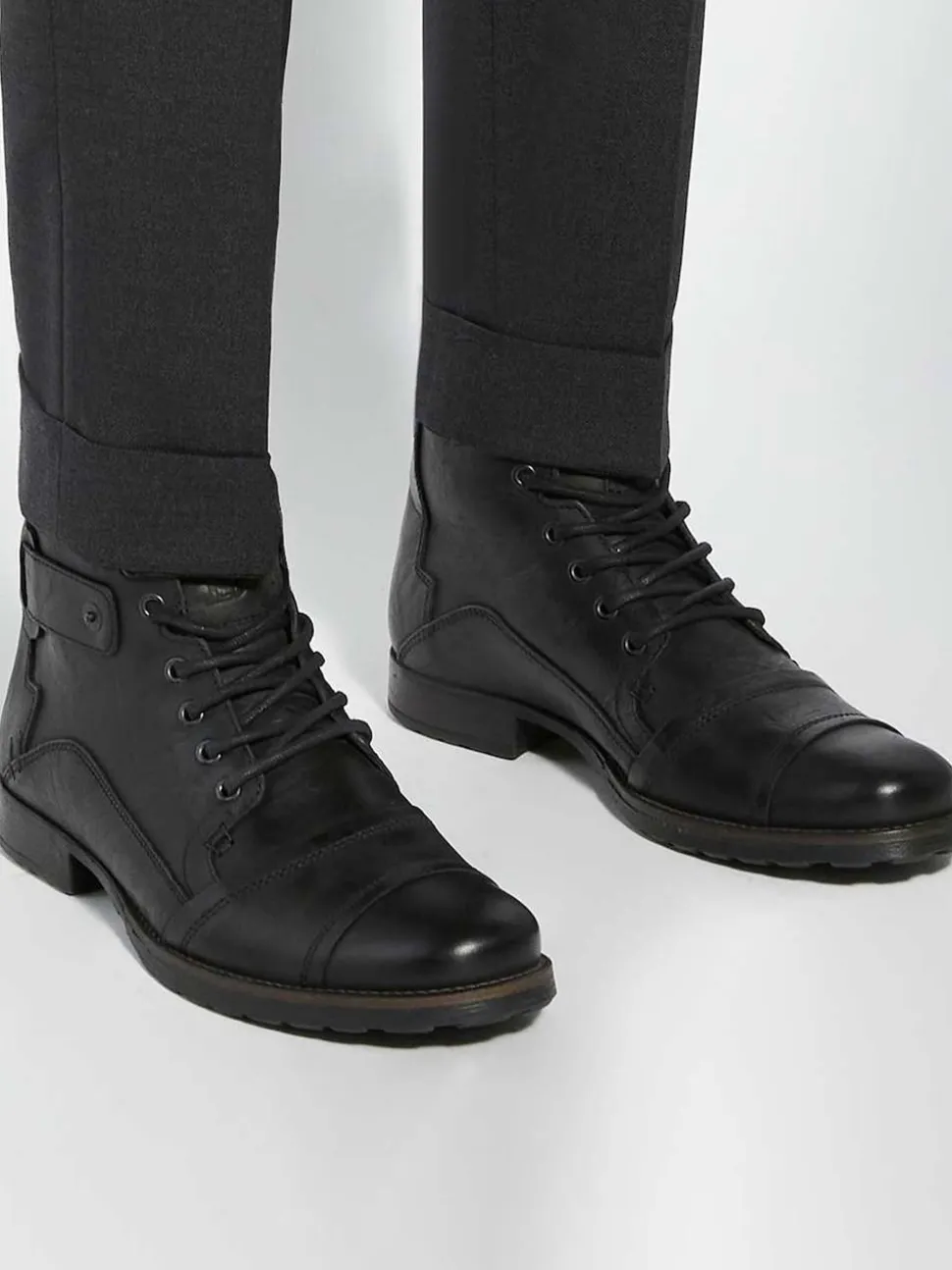 Dune London Charcoal Black Standard Fit Heavy Duty Leather Simon Ankle Boots