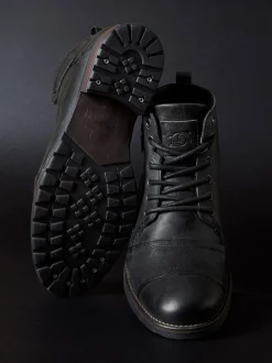 Dune London Charcoal Black Standard Fit Heavy Duty Leather Simon Ankle Boots