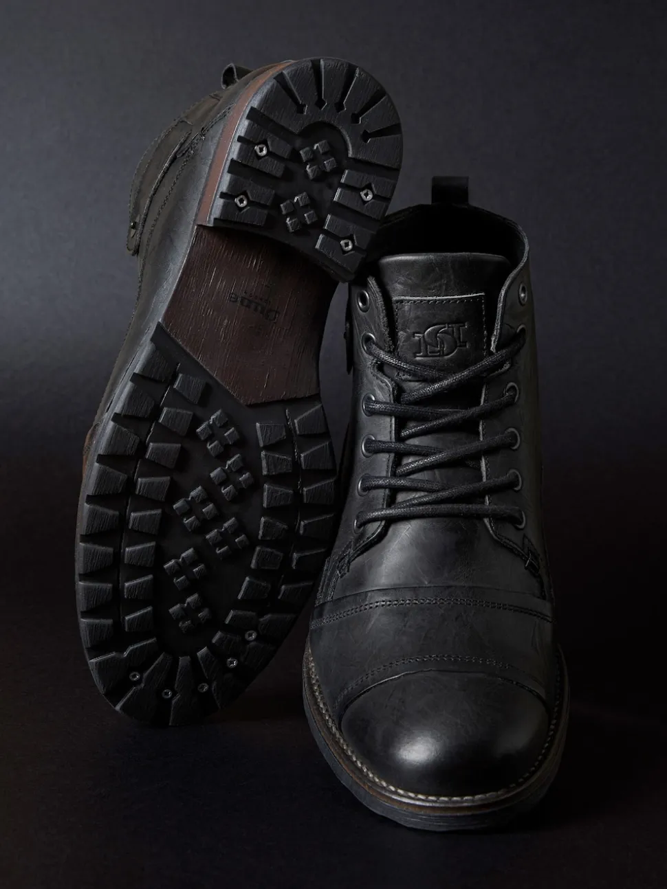 Dune London Charcoal Black Standard Fit Heavy Duty Leather Simon Ankle Boots