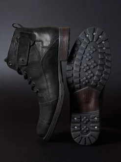 Dune London Charcoal Black Standard Fit Heavy Duty Leather Simon Ankle Boots