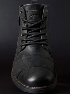 Dune London Charcoal Black Standard Fit Heavy Duty Leather Simon Ankle Boots