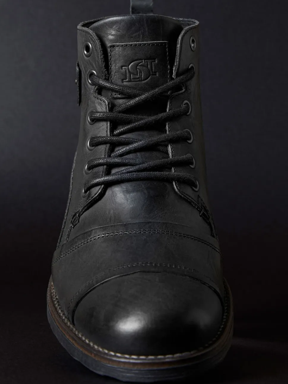 Dune London Charcoal Black Standard Fit Heavy Duty Leather Simon Ankle Boots