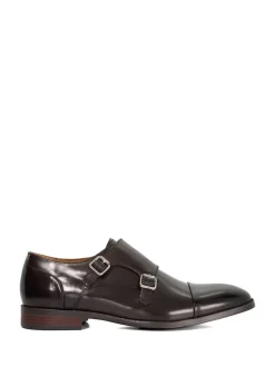 Dune London Chocolate Brown Standard Fit Satchin Flex Sole Toecap Monk Shoes